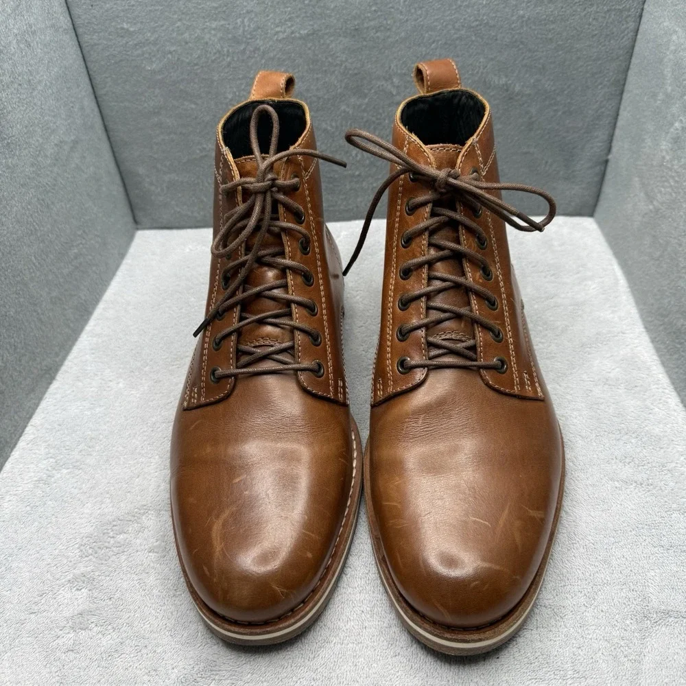 HELM Zind Mens 9.5 EE Teak Brown Leather Lace Up Boots Made in Brazil M20418